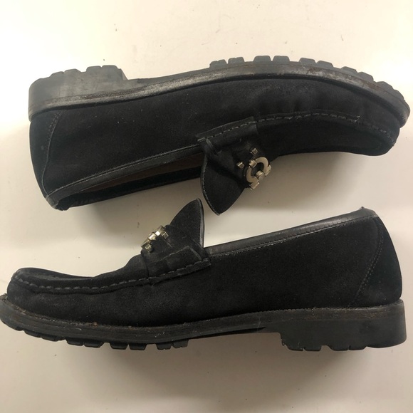 SALVATORE FERRAGAMO BLACK SUEDE LOGO DETAIL BIT LOAFERS Sz 7 EE MADE IN ITALY main image 8
